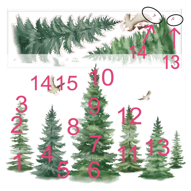 6 Watercolor Pine Tree Wall Decals – Christmas Woodland Decor