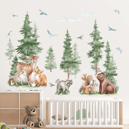Mountain Tree Wall Stickers – Large Forest Animal Nursery Wall Decals
