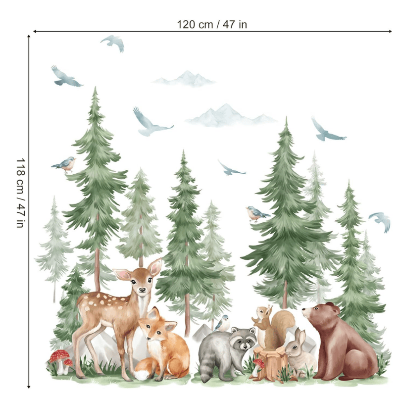 Mountain Tree Wall Stickers – Large Forest Animal Nursery Wall Decals