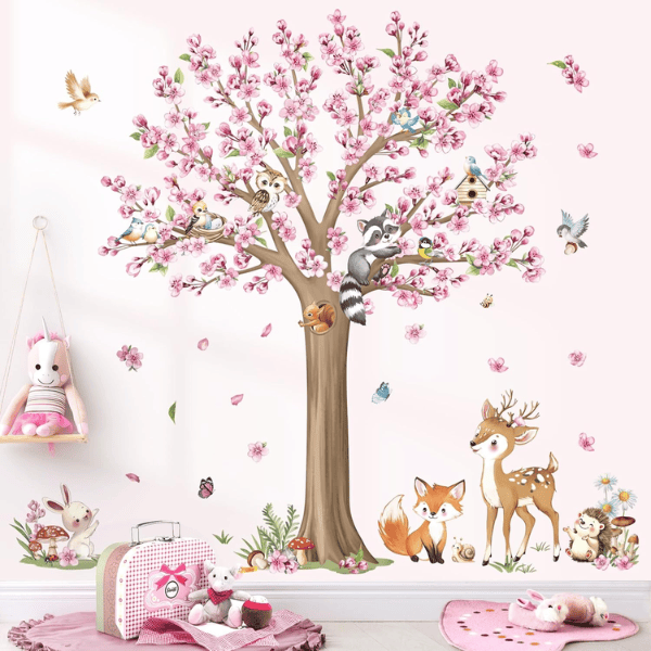 Woodland Animals Large Flower Tree Wall Decals