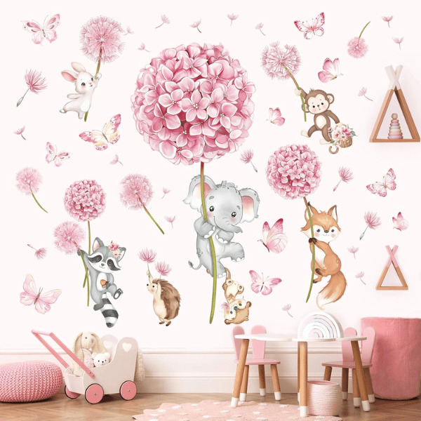 Pink Animal Hot Air Balloon Wall Decals