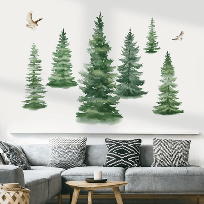 6 Watercolor Pine Tree Wall Decals – Christmas Woodland Decor