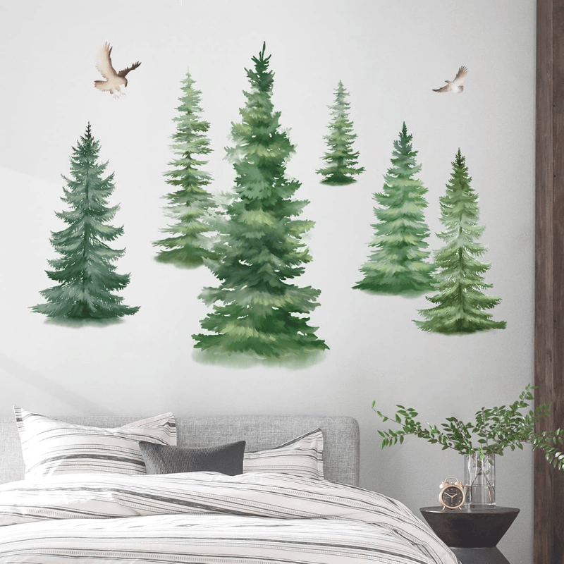 6 Watercolor Pine Tree Wall Decals – Christmas Woodland Decor