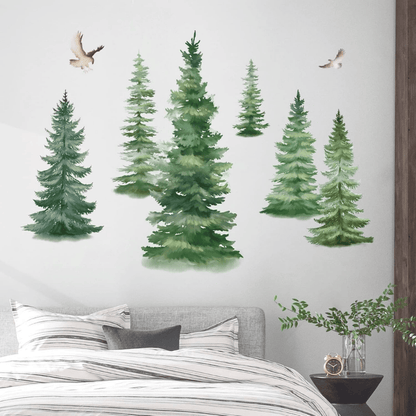 6 Watercolor Pine Tree Wall Decals – Christmas Woodland Decor