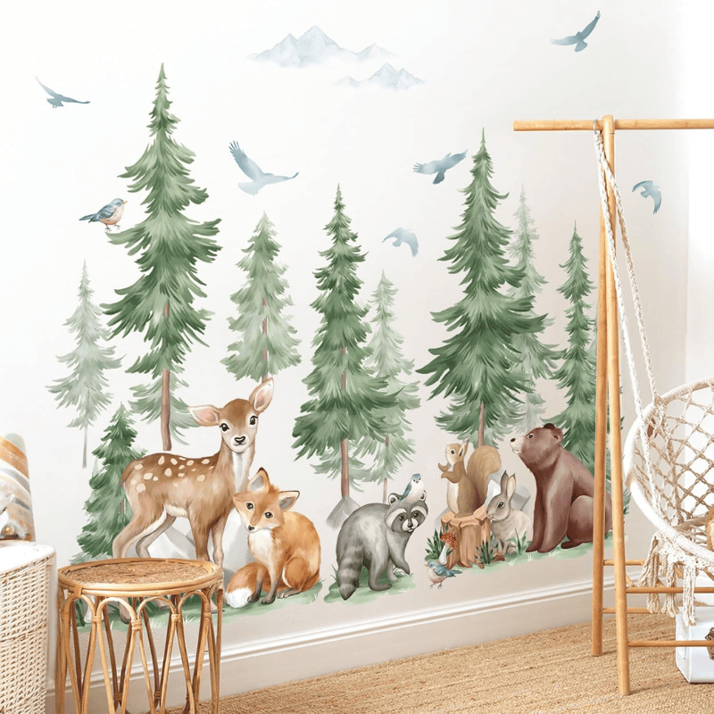 Mountain Tree Wall Stickers – Large Forest Animal Nursery Wall Decals