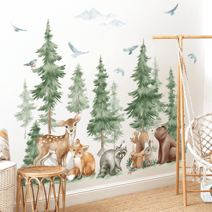 Mountain Tree Wall Stickers – Large Forest Animal Nursery Wall Decals