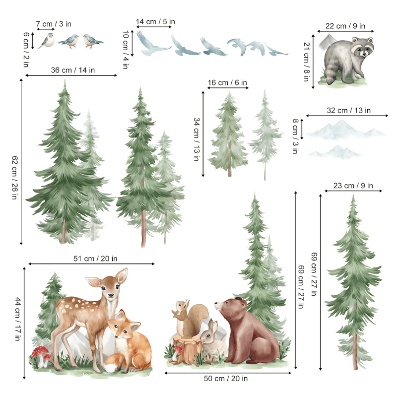 Mountain Tree Wall Stickers – Large Forest Animal Nursery Wall Decals