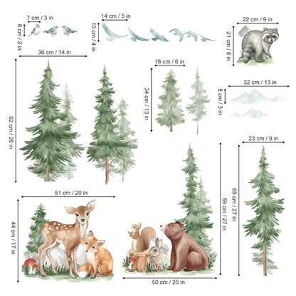 Mountain Tree Wall Stickers – Large Forest Animal Nursery Wall Decals