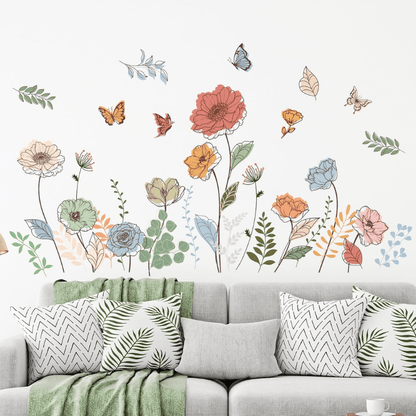6 Pcs Flowers Wall Decals – Bohemian Dragonflies & Floral Stickers