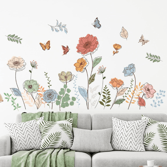 6 Pcs Flowers Wall Decals – Bohemian Dragonflies & Floral Stickers