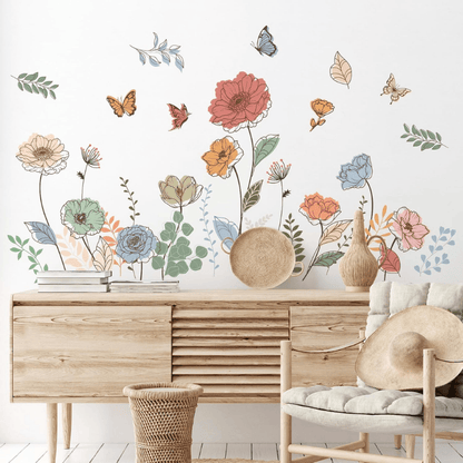 6 Pcs Flowers Wall Decals – Bohemian Dragonflies & Floral Stickers