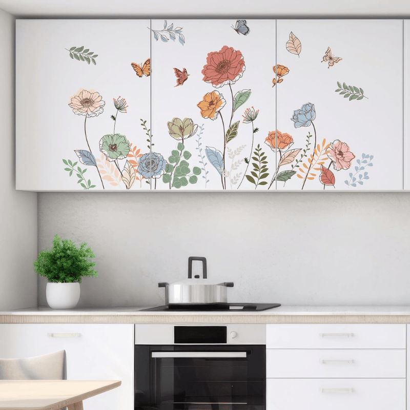 6 Pcs Flowers Wall Decals – Bohemian Dragonflies & Floral Stickers