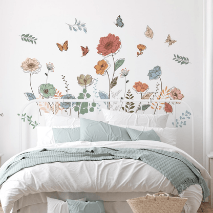 6 Pcs Flowers Wall Decals – Bohemian Dragonflies & Floral Stickers