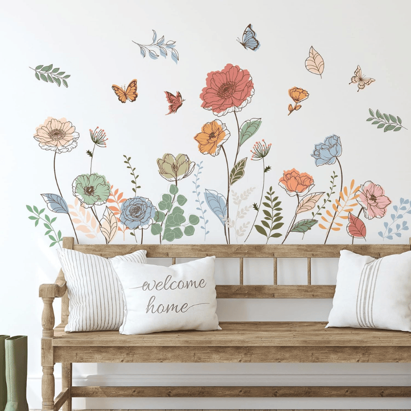 6 Pcs Flowers Wall Decals – Bohemian Dragonflies & Floral Stickers