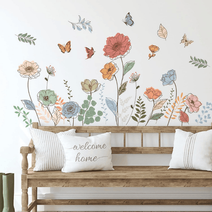 6 Pcs Flowers Wall Decals – Bohemian Dragonflies & Floral Stickers