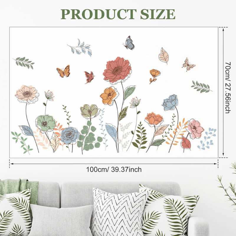 6 Pcs Flowers Wall Decals – Bohemian Dragonflies & Floral Stickers