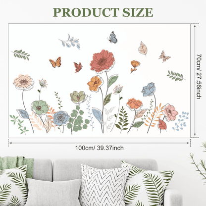 6 Pcs Flowers Wall Decals – Bohemian Dragonflies & Floral Stickers
