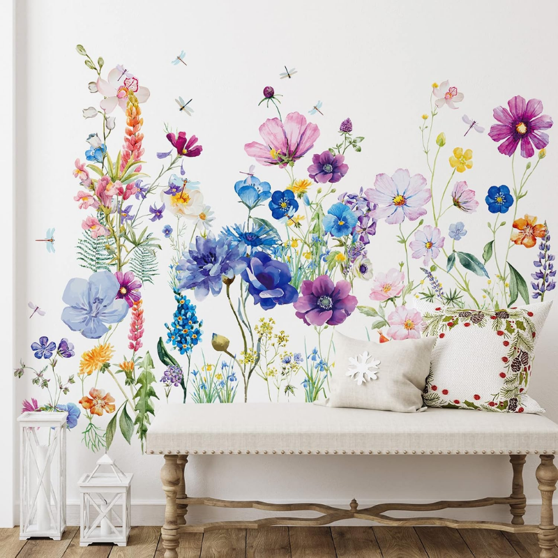 6 Pcs Flowers Wall Decals – Butterfly & Floral Vinyl Stickers