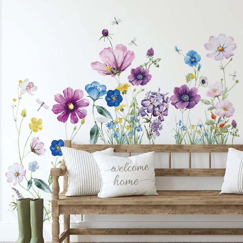 6 Pcs Flowers Wall Decals – Butterfly & Floral Vinyl Stickers