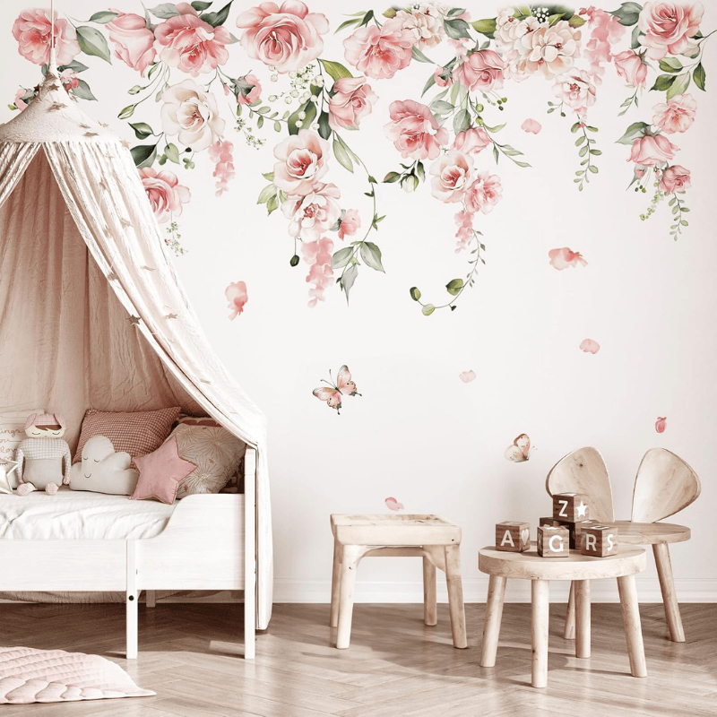 Pink Flower Vine Wall Decals – Peony Floral Stickers