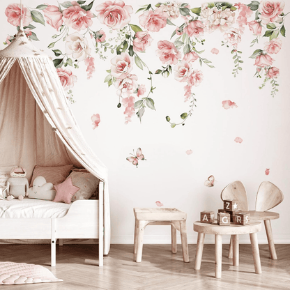 Pink Flower Vine Wall Decals – Peony Floral Stickers
