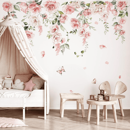 Pink Flower Vine Wall Decals – Peony Floral Stickers