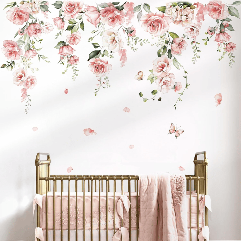 Pink Flower Vine Wall Decals – Peony Floral Stickers