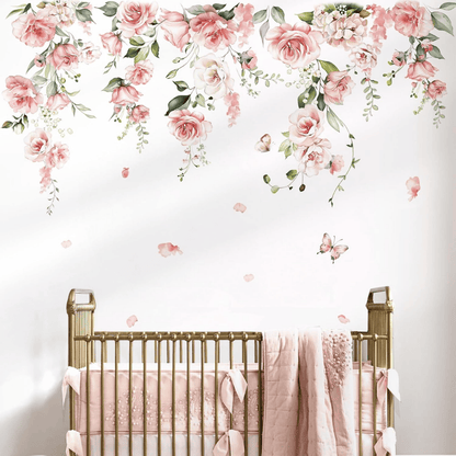 Pink Flower Vine Wall Decals – Peony Floral Stickers