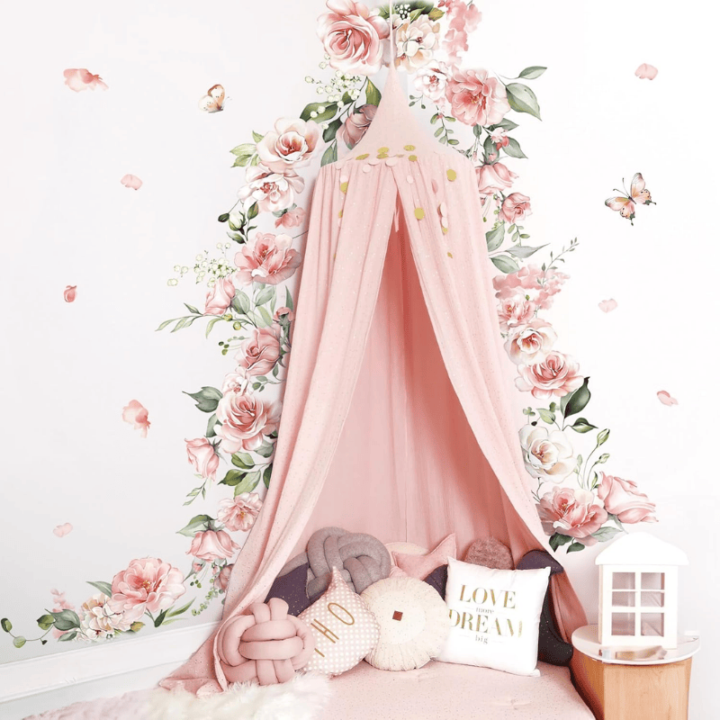 Pink Flower Vine Wall Decals – Peony Floral Stickers