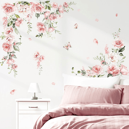 Pink Flower Vine Wall Decals – Peony Floral Stickers