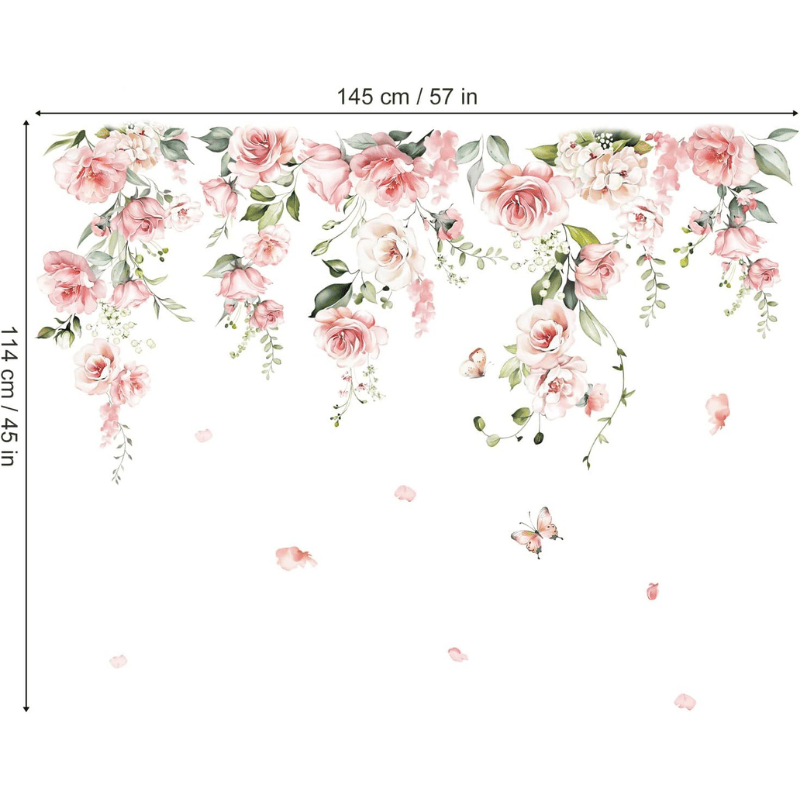 Pink Flower Vine Wall Decals – Peony Floral Stickers
