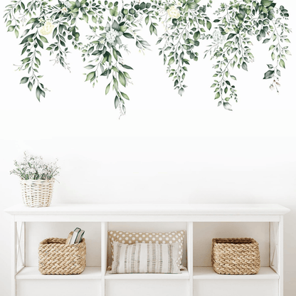 Green Leaves Hanging Vine Wall Stickers – Floral Plant Decals