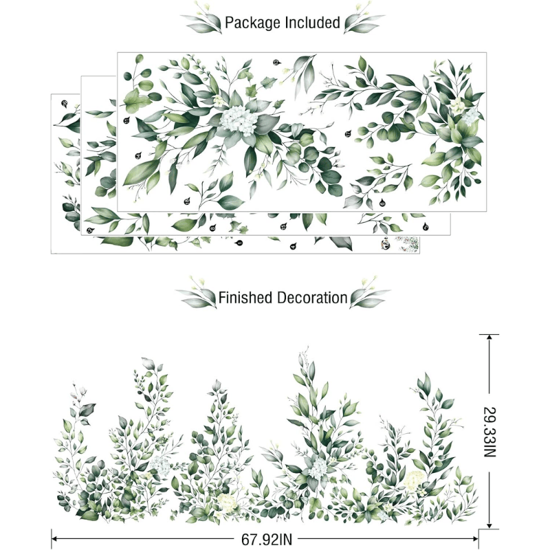 Green Leaves Hanging Vine Wall Stickers – Floral Plant Decals