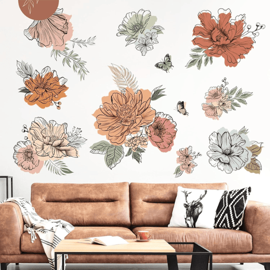 Boho Vintage Large Flower Wall Decals