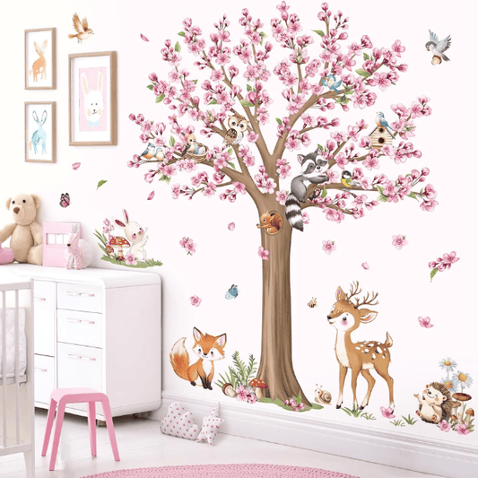 Woodland Animals Large Flower Tree Wall Decals