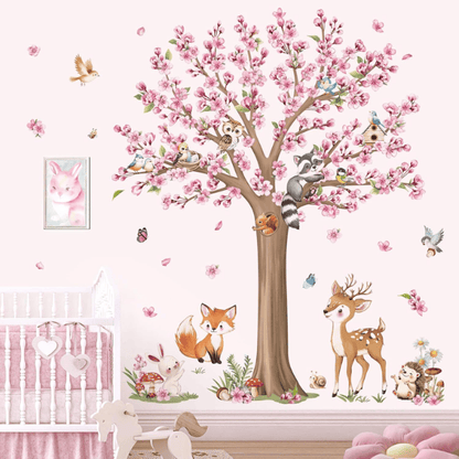 Woodland Animals Large Flower Tree Wall Decals