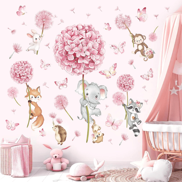 Pink Animal Hot Air Balloon Wall Decals