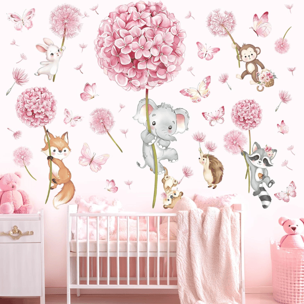 Pink Animal Hot Air Balloon Wall Decals