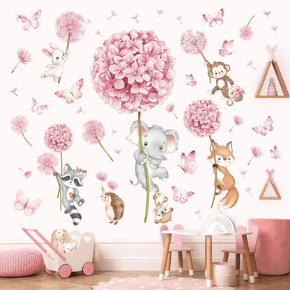 Pink Animal Hot Air Balloon Wall Decals