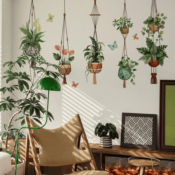 Green Hanging Potted Wall Decals
