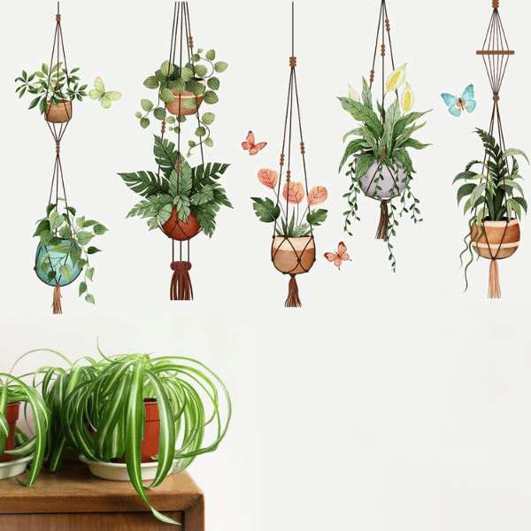 Green Hanging Potted Wall Decals